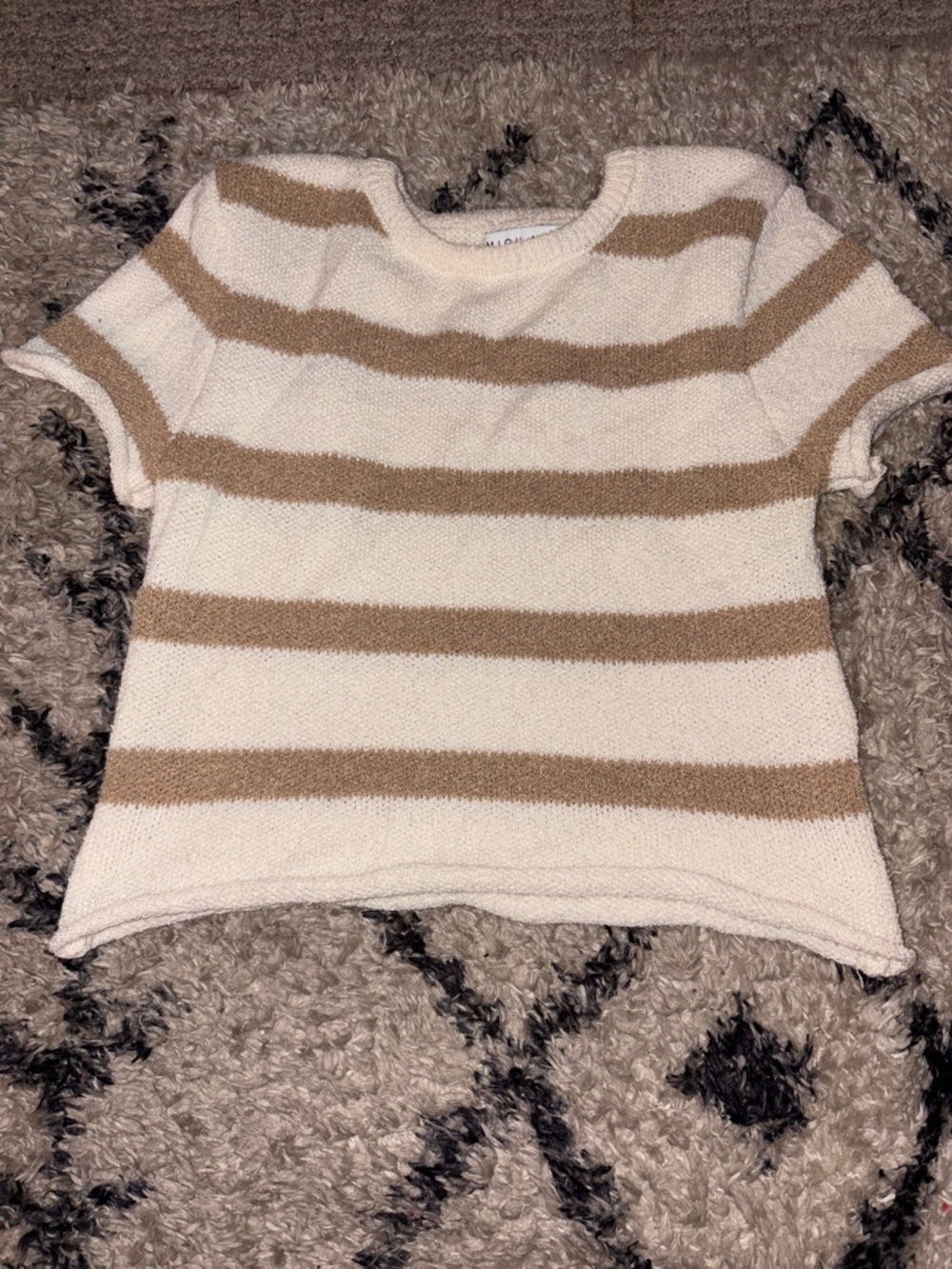 Cream & Tan Striped Short Sleeve Knit Top